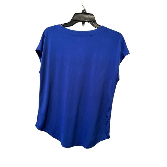 Ellen Tracy Blouse Top Women's M Blue Short Sleeve Drawstring Crewneck Polyester - Picture 2 of 4